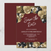 Maroon and Gold 70th Birthday Kaart (Voorkant / Achterkant)