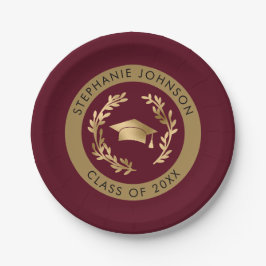 Maroon and Gold Grad Cap Class of 20XX Party Papieren Bordje