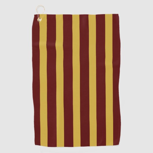 Maroon and Metallic Gold Vertical Striped Golfhanddoek (Voorkant)