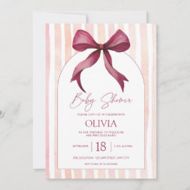 Maroon and Pink Bow Watercolor Baby Shower Invite Notitiekaartje