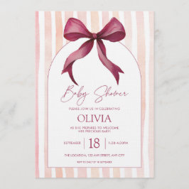 Maroon and Pink Bow Watercolor Baby Shower Kaart