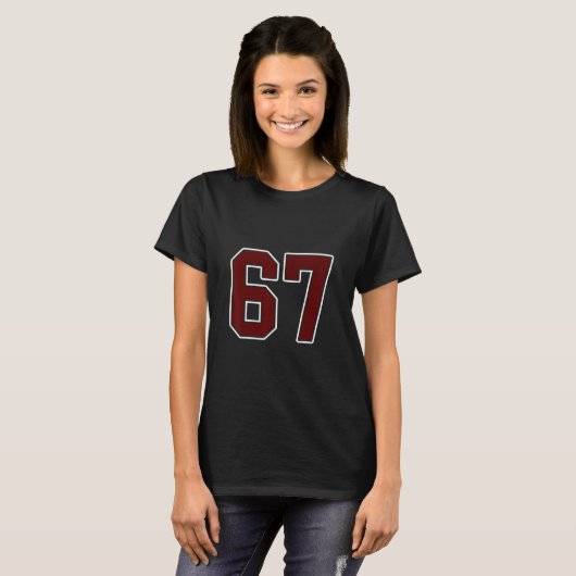 Maroon And White Number 67 Jersey Player Uniform # T-shirt (Voorkant volledig)
