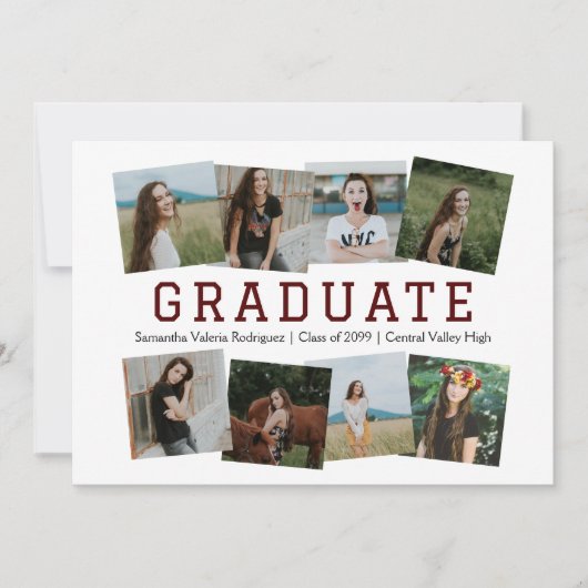 Maroon Angled acht-foto Afstuderen aankondiging (Voorkant)