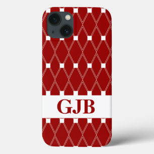 Maroon Argyle Lattice met monogram Case-Mate iPhone Case