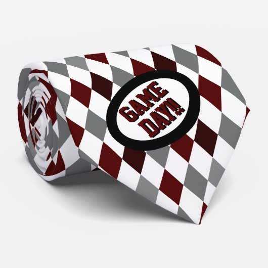 Maroon Argyle Pattern Game Day Stropdas (Opgerold)