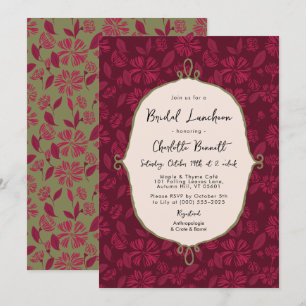 Maroon Autumn Floral Bridal Luncheon Uitnodiging