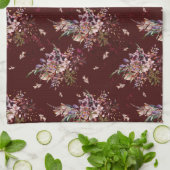 Maroon Autumn Herfst Floral Kitchen Towel Theedoek (Gevouwen)