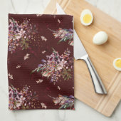 Maroon Autumn Herfst Floral Kitchen Towel Theedoek (Quarter Fold)
