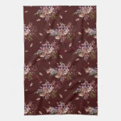 Maroon Autumn Herfst Floral Kitchen Towel Theedoek (Verticaal)