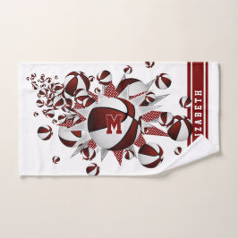 Maroon basketballen sterren meisjes monogram handdoek