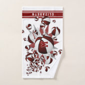 Maroon basketballen sterren meisjes monogram handdoek (Handdoek)