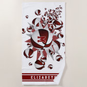 Maroon basketballen sterren meisjes monogram strandlaken (Voorkant)