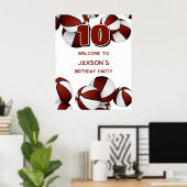 Maroon Basketballs Kids verjaardagsfeest welkom Poster (Thuiskantoor)