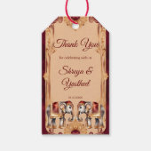 Maroon beige Indiase bruiloft olifanten gunst Cadeaulabel (Voorkant)