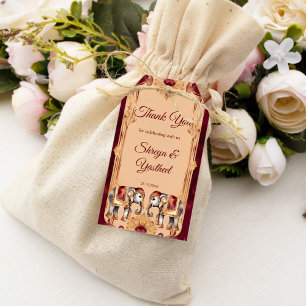 Maroon beige Indiase bruiloft olifanten gunst Cadeaulabel