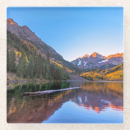Maroon Bells Alpen Glow Glazen Onderzetter (Voorkant)