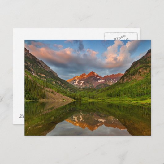 Maroon Bells reflecteert in Calm Maroon Lake 2 Briefkaart (Voorkant / Achterkant)