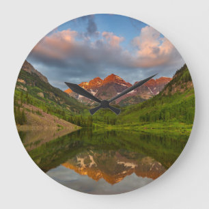 Maroon Bells reflecteert in Calm Maroon Lake 2 Grote Klok