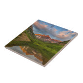 Maroon Bells reflecteert in Calm Maroon Lake 2 Tegeltje (Zijkant)