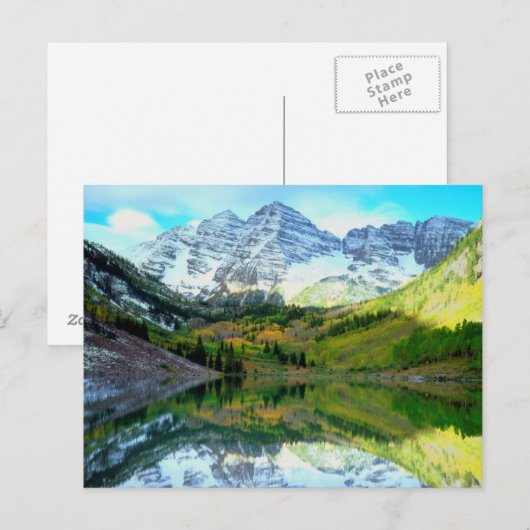 Maroon Bells reflecterend in Maroon Lake Briefkaart (Voorkant / Achterkant)
