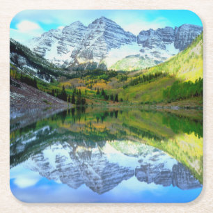 Maroon Bells reflecterend in Maroon Lake Kartonnen Onderzetters