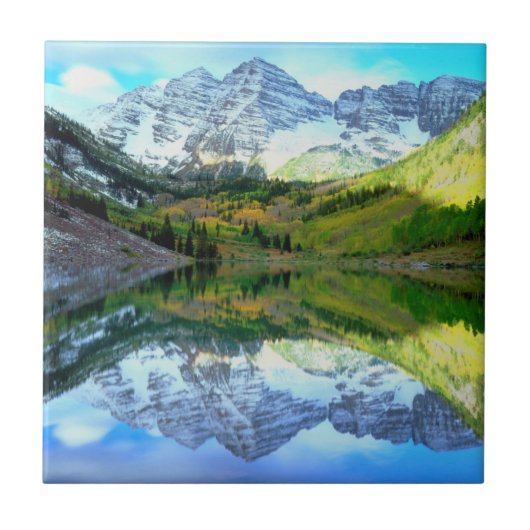 Maroon Bells weerspiegeld in Maroon Lake Tegeltje (Voorkant)