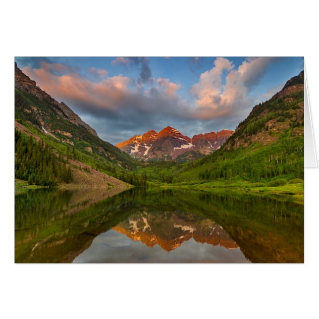 Maroon Bells weerspiegelen in het rustige Maroon L (Voorkant Horizontaal)