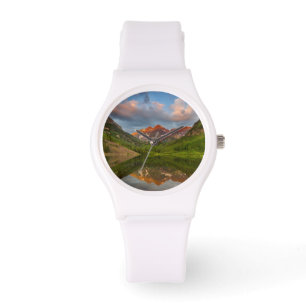 Maroon Bells Weerspiegelen in Rustige Maroon Lake Horloge