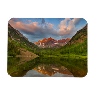 Maroon Bells Weerspiegelen in Rustige Maroon Lake Magneet