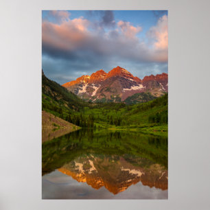 Maroon Bells Weerspiegelen in Rustige Maroon Lake Poster