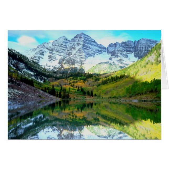 Maroon Bells weerspiegelend in Maroon Lake (Voorkant Horizontaal)