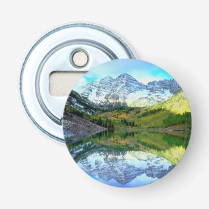 Maroon Bells weerspiegelend in Maroon Lake Button Flesopener