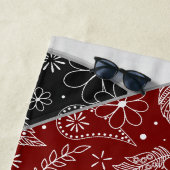 Maroon Black Boho Bloemen Doodle Meisjes Volleybal Strandlaken (In situ)