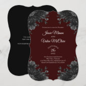 Maroon Black Grey Rozen Gothic Elegant Wedding Kaart (Voorkant / Achterkant)