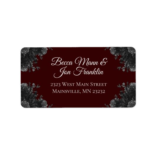 Maroon Black Grey Rozen Gothic Wedding Etiket (Voorkant)