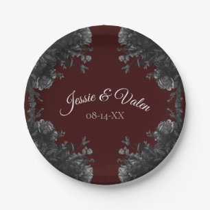 Maroon Black Grey Rozen Gothic Wedding Papieren Bordje