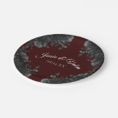 Maroon Black Grey Rozen Gothic Wedding Papieren Bordje (Gekanteld)