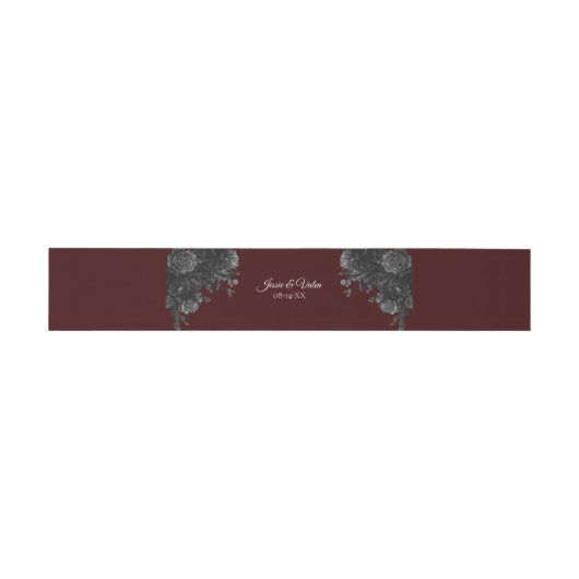 Maroon Black Grey Rozen Gothic Wedding Uitnodigingen Wikkel (Vlak)