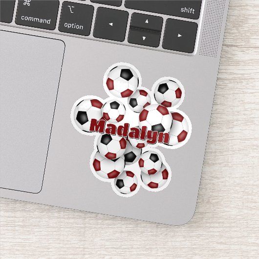 maroon black soccer balls sticker w athlete name (Detail)