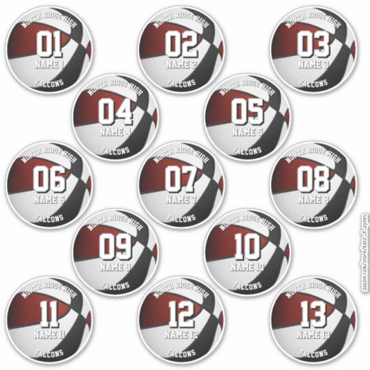 Maroon Black Team kleuren basketbal 13 spelers Sticker (Voorkant)