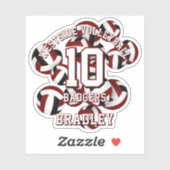 Maroon Black Team Kleuren Volleyballen kinder naam Sticker (Vel)