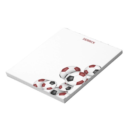 Maroon Black voetballen Accent Aangepaste naam Notitieblok (Linkerzijde)