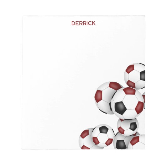 Maroon Black voetballen Accent Aangepaste naam Notitieblok (Voorkant)
