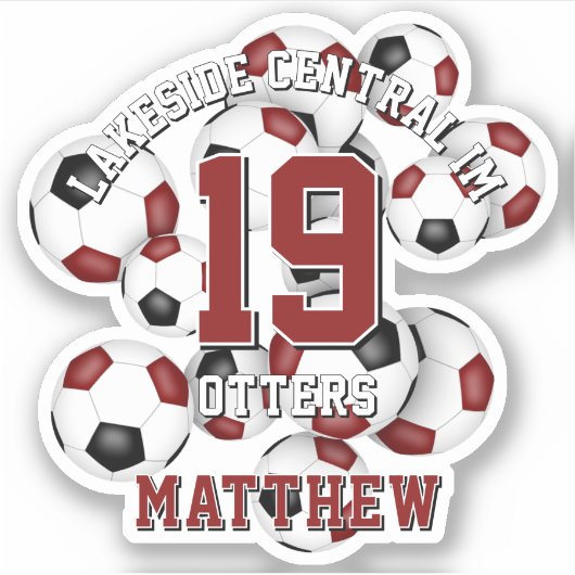 Maroon Black voetballen Cluster Team Naam Sticker (Voorkant)