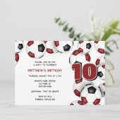 Maroon Black voetballen Kinderverjaardagsfeestje Kaart (Staand voorkant)