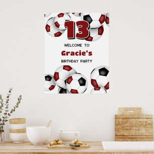 Maroon Black voetballen Kinderverjaardagsfeestje Poster