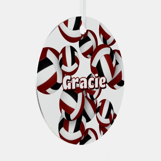 Maroon Black volleyballen Een atleet naam KeeSake Metalen Ornament (Voorkant Rechts)