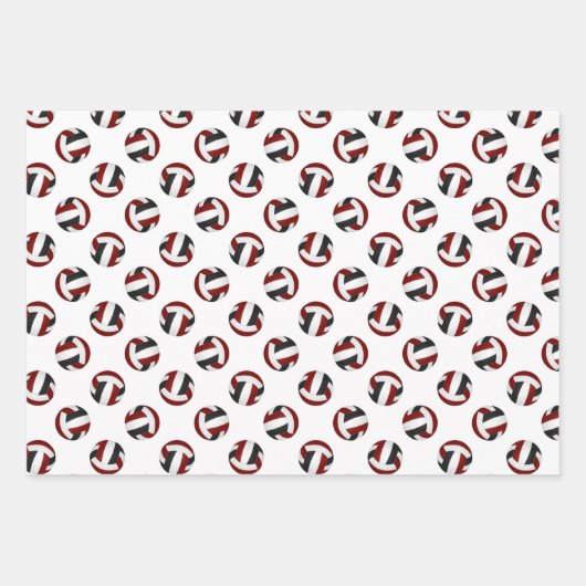 Maroon Black volleyballen Set van 3 Coördinerende Inpakpapier Vel (Voorkant 3)
