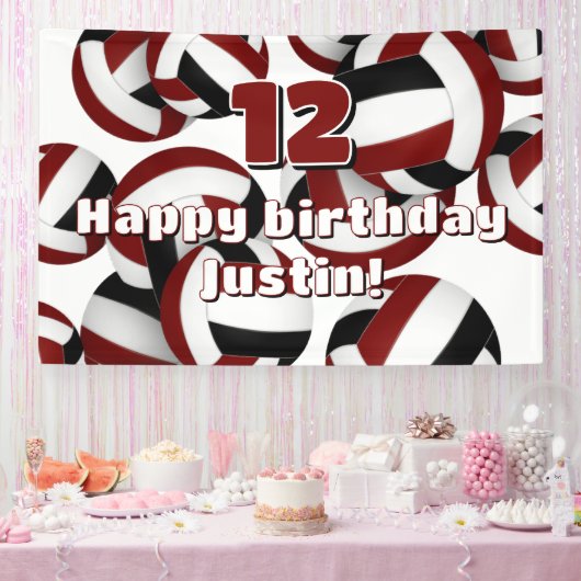 maroon black volleyballs birthday or team party spandoek (Feest)