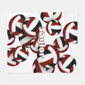 Maroon Black Volleyballs Meisjes Sportkamer Decor Fleece Deken (Voorkant (Horizontaal))